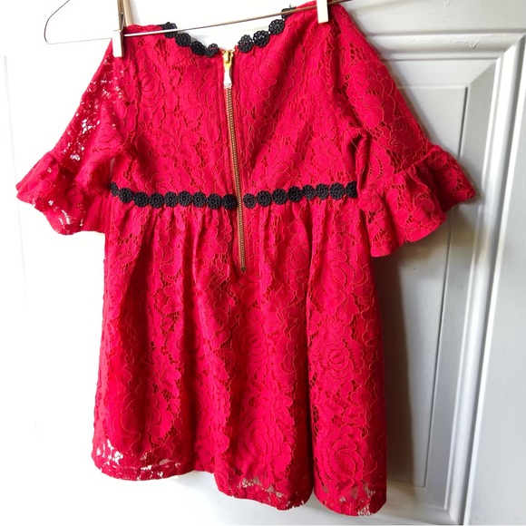 Kate Spade Red Ruffle Floral Lace Black Trim Gold Zip Up NWOT Skirt the Rules - Picture 7 of 8